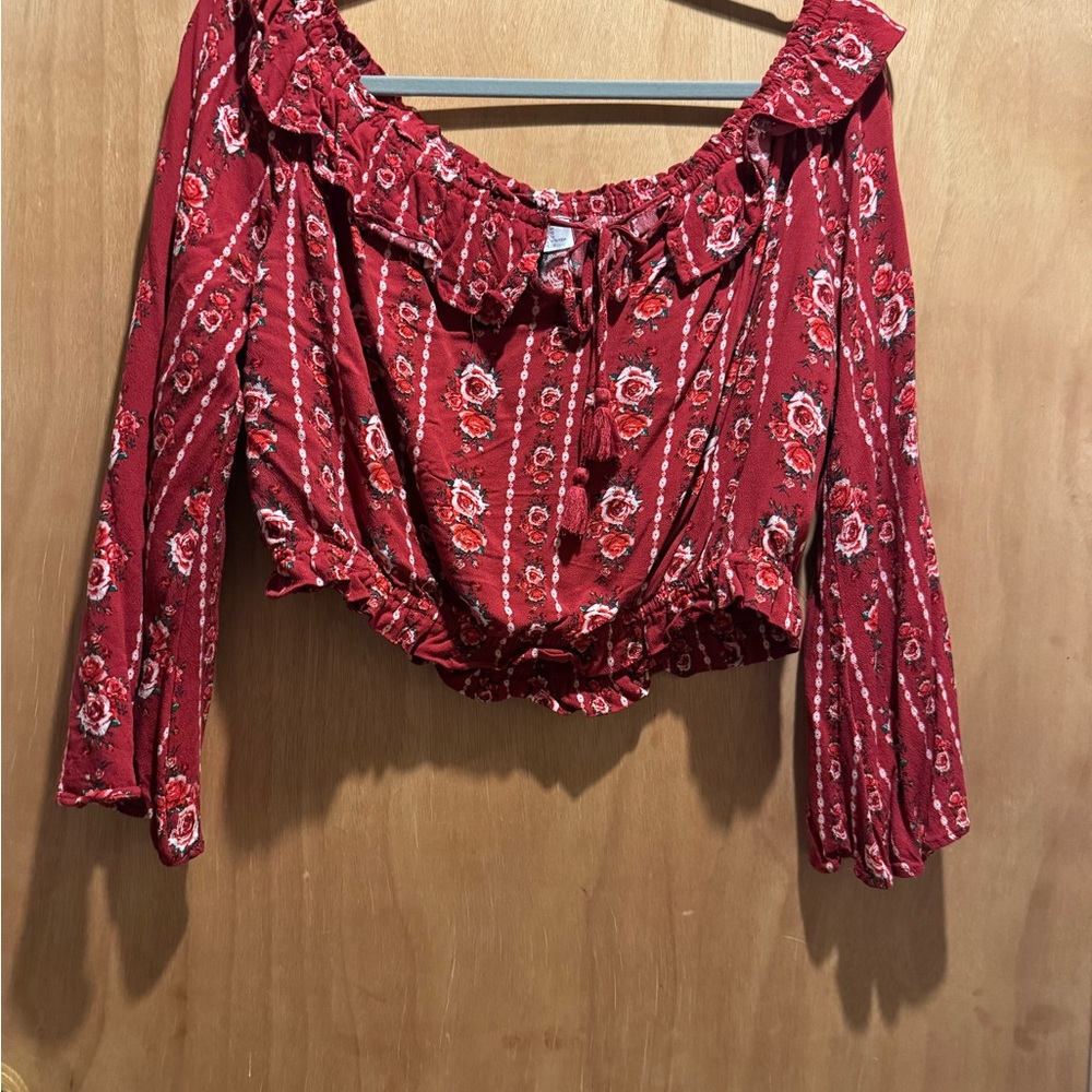 Elegant Red Floral Blouse